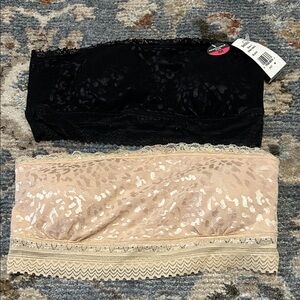 Elegant Lace Bandeau Set - Black and Cream